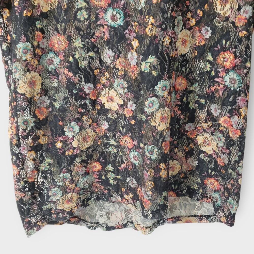 Pull & Bear Floral Crochet Lace‎ Top Medium Black Ditsy Print Y2K Sheer Grunge - Picture 3 of 10